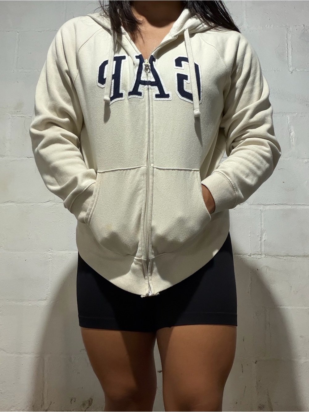 GAP Cream Full-Zip Hoodie with Navy Logo